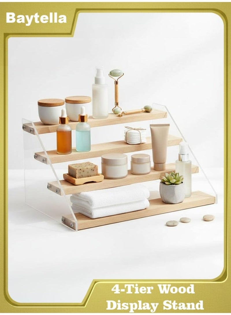 بيتلا ستاند عرض من الخشب والأكريليك بـ4 طبقات، منظم عطور متعدد المستويات، حامل عرض للكعك والمجسمات للطاولة - Image 1